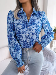 Floral Collared Neck Long Sleeve Shirt - Trendsi