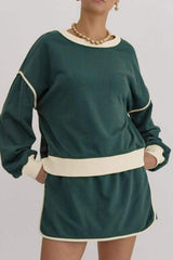 Contrast Trim Round Neck Top and Skort Set - Trendsi - Flyclothing LLC