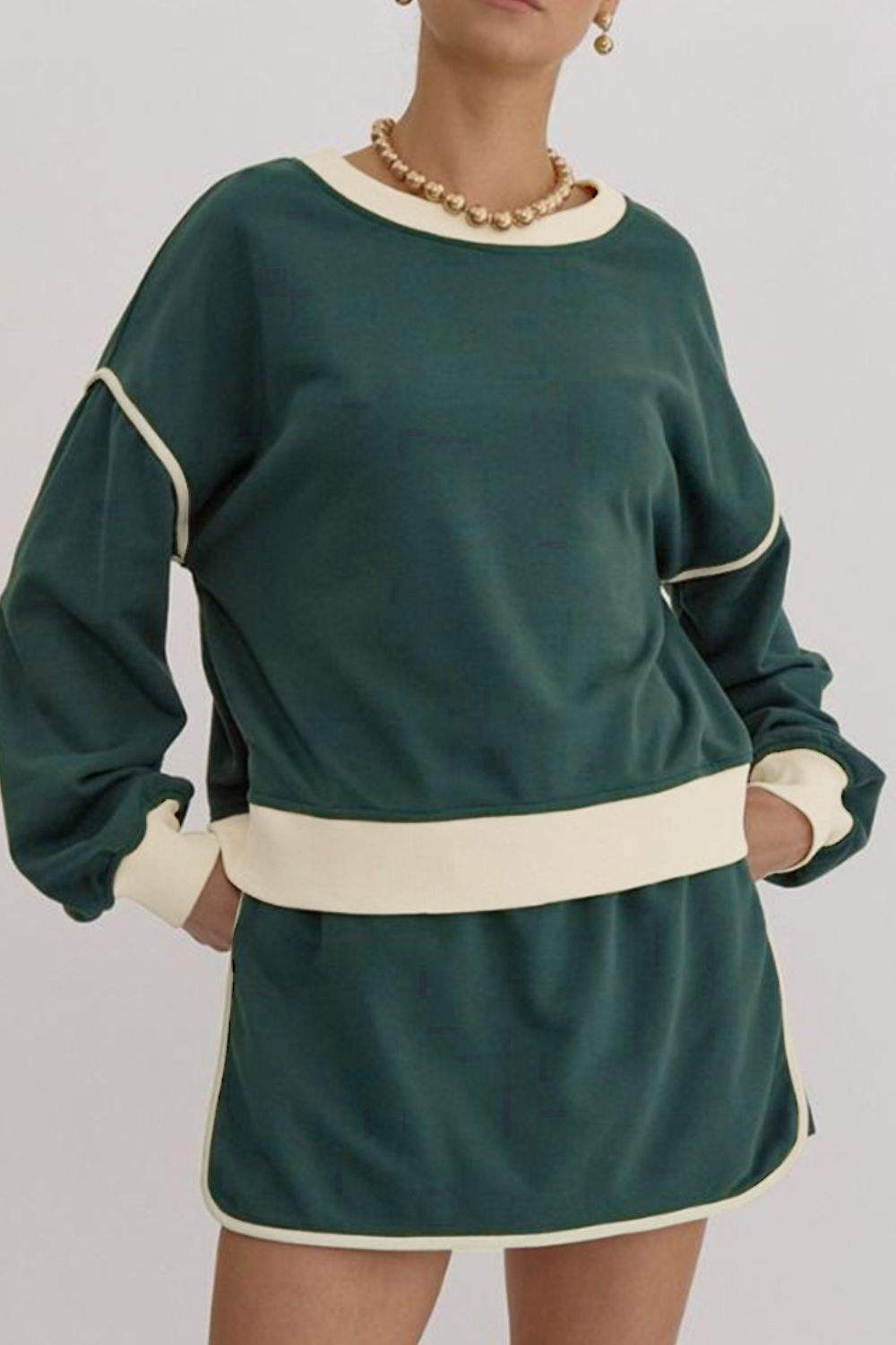 Contrast Trim Round Neck Top and Skort Set - Trendsi - Flyclothing LLC