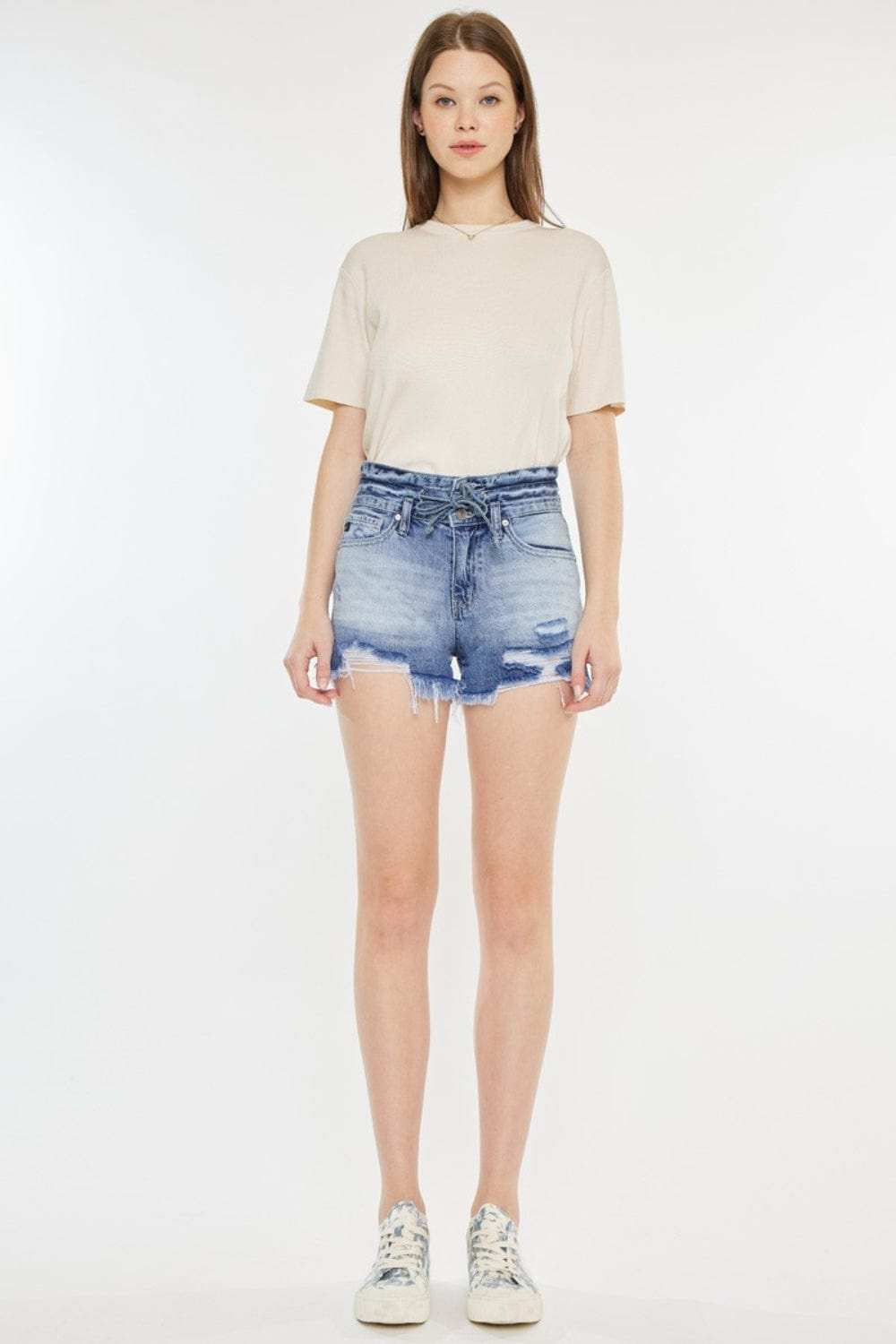 Kancan High Rise Frayed Hem Denim Shorts - Trendsi - Flyclothing LLC