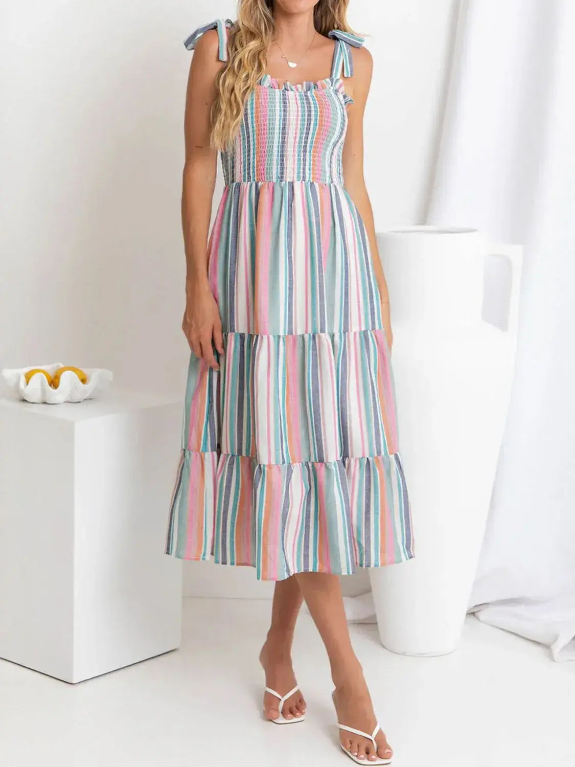 Contrast Striped Square Neck Cami Dress - Trendsi - Flyclothing LLC