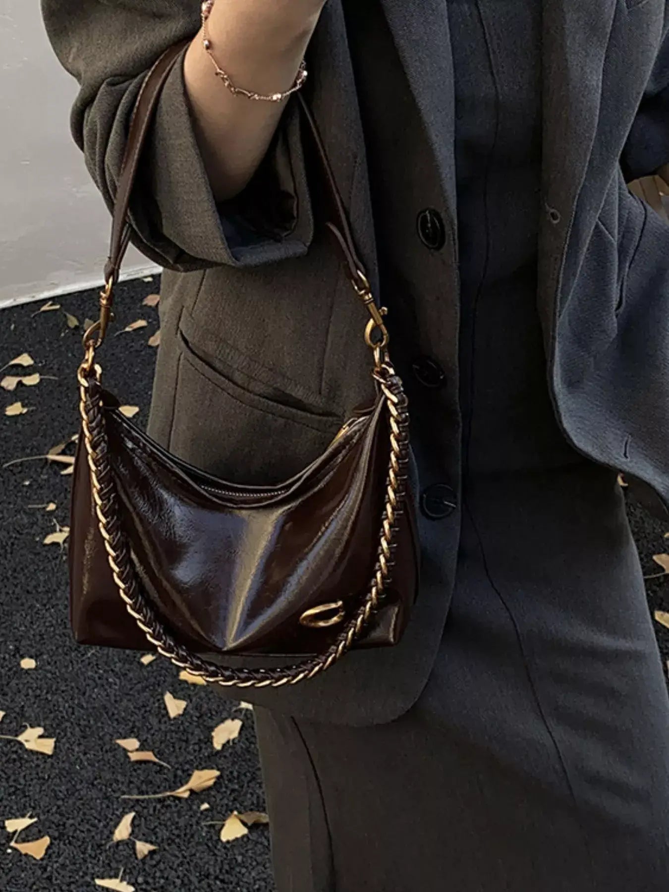 Leather Chain Shoulder Bag - Trendsi - Flyclothing LLC