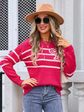 Striped Round Neck Long Sleeve Sweater - Trendsi - Flyclothing LLC