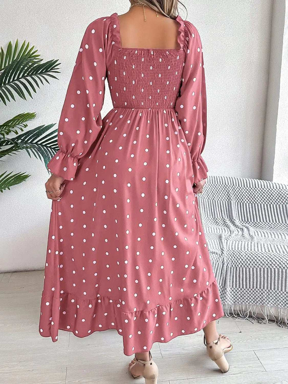 Polka Dot Flounce Sleeve Midi Dress - Trendsi - Flyclothing LLC