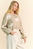 Davi & Dani Floral Drop Shoulder Cropped Sweater - Trendsi