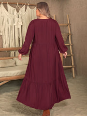 Plus Size Ruffled V-Neck Long Sleeve Dress - Trendsi