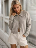 Frill Button Up Collared Neck Long Sleeve Cardigan - Trendsi