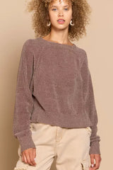 POL Round Neck Backless Sweater with Ribbed Edge - Trendsi - Flyclothing LLC