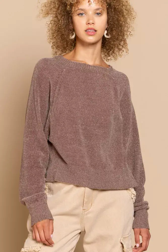 POL Round Neck Backless Sweater with Ribbed Edge - Trendsi - Flyclothing LLC
