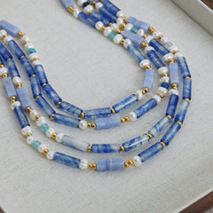 Freshwater Pearl Titanium Steel Geometric Bead Necklace - Trendsi