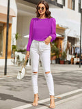 Round Neck Long Sleeve Blouse - Trendsi - Flyclothing LLC