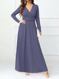 Pocketed Surplice Long Sleeve Maxi Dress - Trendsi - Flyclothing LLC