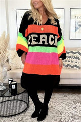 Color Block V-Neck Long Sleeve Sweater Dress - Trendsi - Flyclothing LLC