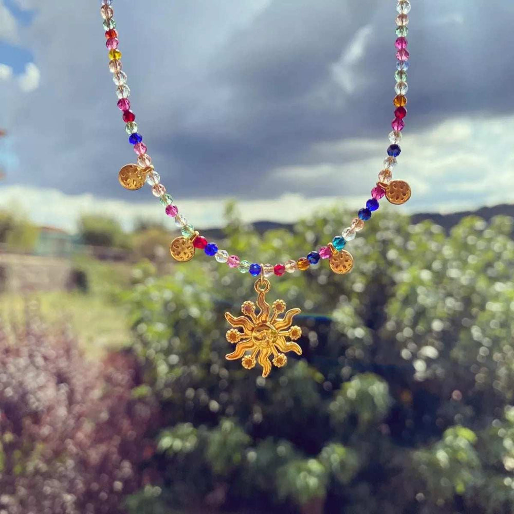 14K Gold-Plated Bead Sun Pendant Necklace - Trendsi - Flyclothing LLC