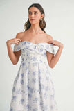MABLE Floral Printed Off Shoulder Maxi Dress - Trendsi - Flyclothing LLC
