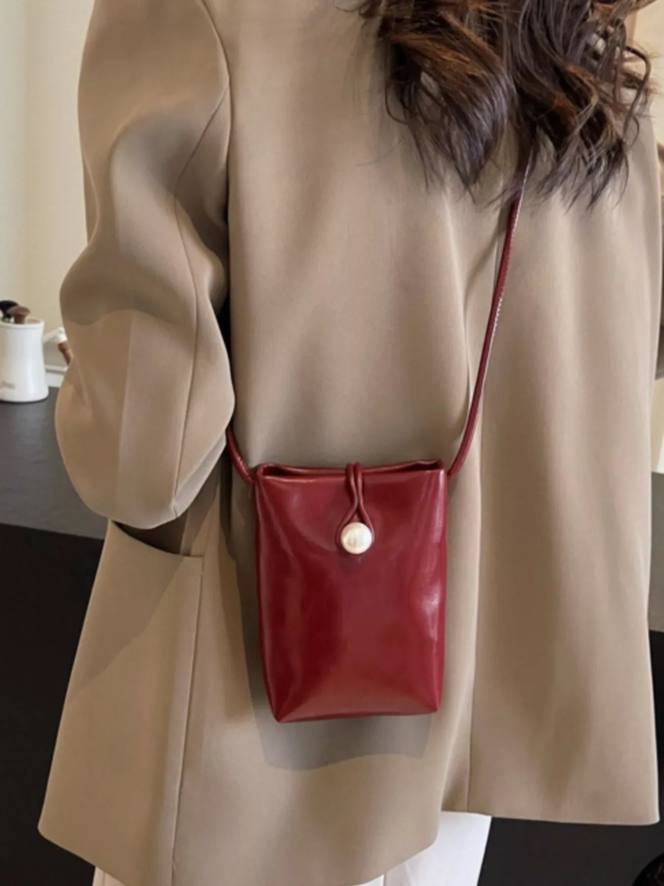 Pearl Decor Faux Leather Crossbody Bag - Trendsi - Flyclothing LLC