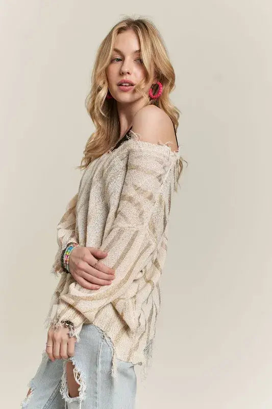 ADORA Frayed Zebra Knit Top - Trendsi - Flyclothing LLC