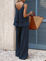 V-Neck Top and Wide-Leg Pants Set - Trendsi - Flyclothing LLC