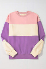 Contrast Round Neck Long Sleeve Sweatshirt - Trendsi - Flyclothing LLC