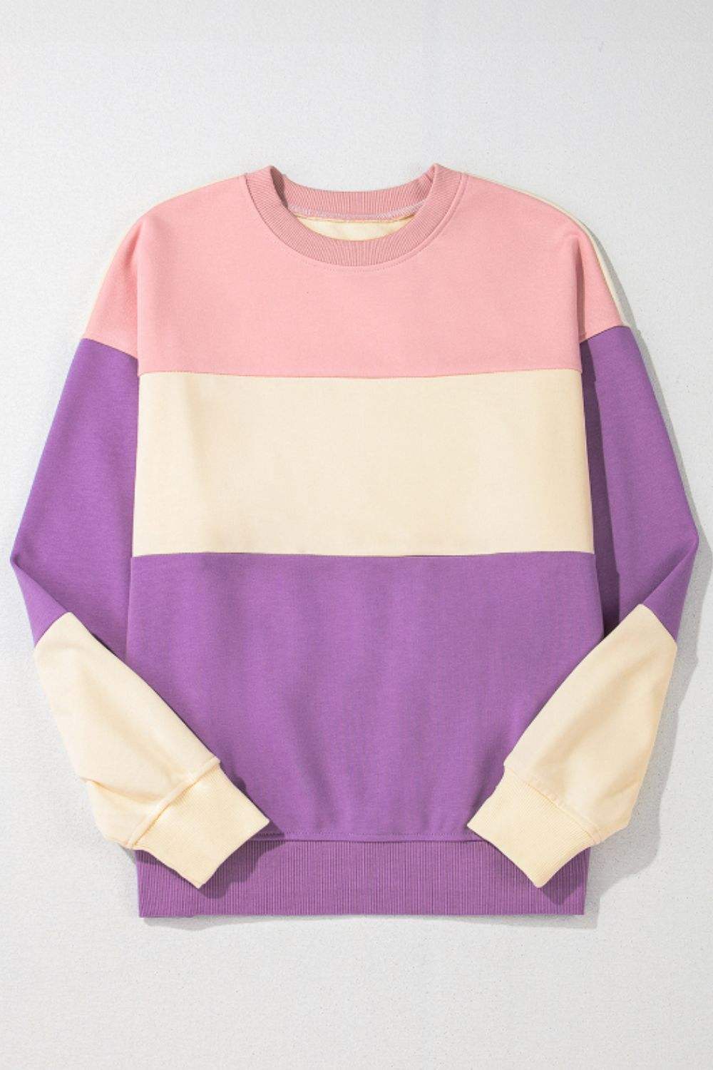 Contrast Round Neck Long Sleeve Sweatshirt - Trendsi - Flyclothing LLC