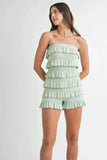 MABLE Pointelle Knit Fabric Ruffled Tube Romper - Trendsi