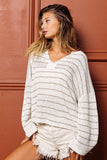 BiBi Stripe V-Neck Knit Top - Trendsi - Flyclothing LLC