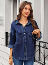 Button Up Long Sleeve Denim Shirt - Trendsi - Flyclothing LLC