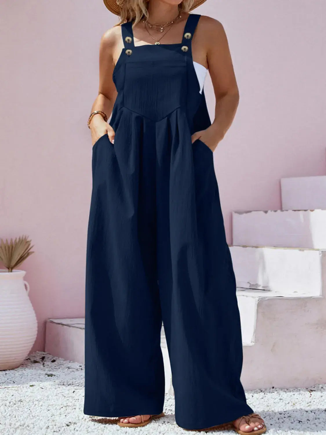 Plus Size Square Neck Wide Leg Overalls - Trendsi - Flyclothing LLC
