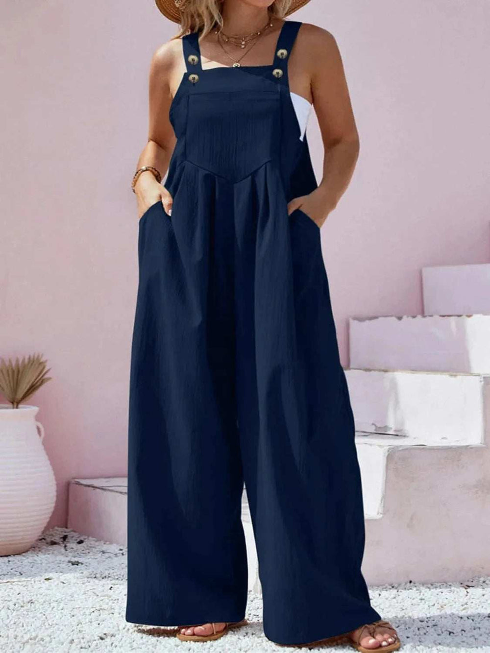Plus Size Square Neck Wide Leg Overalls - Trendsi - Flyclothing LLC