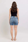 Judy Blue Button Fly Mid Length Denim Shorts W/ Destroy - Trendsi - Flyclothing LLC