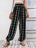 Tied Printed High Waist Pants - Trendsi - Flyclothing LLC