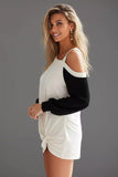 BiBi French Terry Knit Color Block One Shoulder Top - Trendsi - Flyclothing LLC