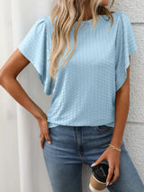 Round Neck Flutter Sleeve T-Shirt - Trendsi - Flyclothing LLC