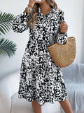 Printed Collared Neck Long Sleeve Dress - Trendsi - Flyclothing LLC