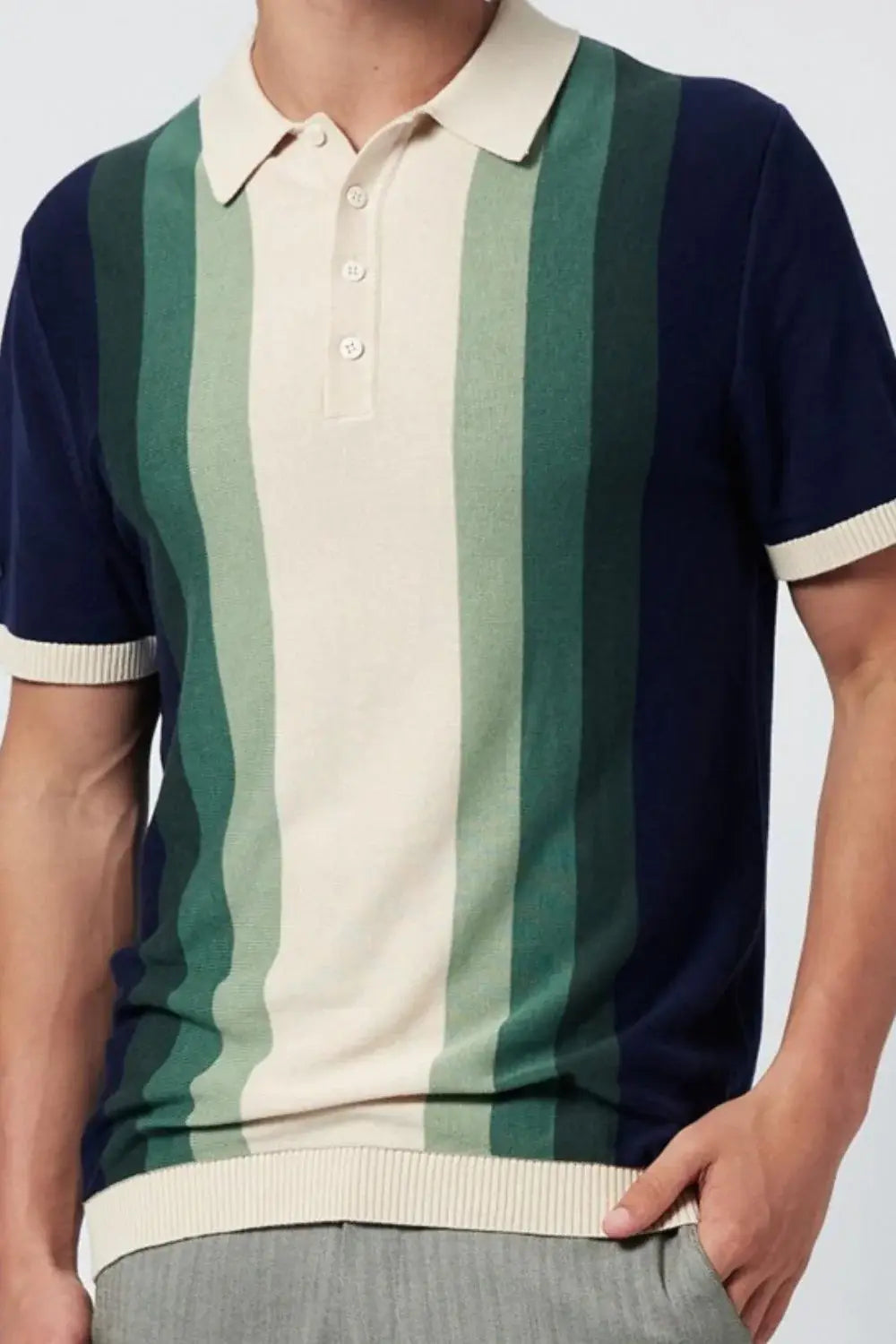 Men's Plus Size Contrast Striped Short Sleeve Polo - Trendsi - Flyclothing LLC