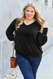Basic Bae Full Size V-Neck Lantern Sleeve Top - Trendsi - Flyclothing LLC