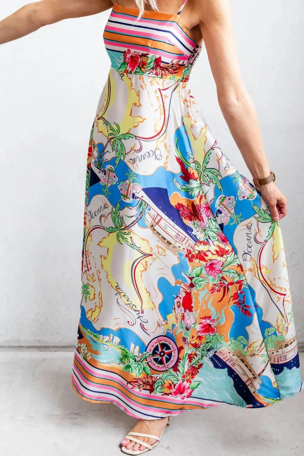 Smocked Back Printed Square Neck Maxi Cami Dress with Pockets - Trendsi - Flyclothing LLC