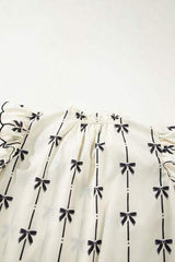 Bow Print Tie Neck Short Sleeve Blouse - Trendsi - Flyclothing LLC