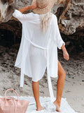 Button Up Roll-Tab Sleeve Cover-Up - Trendsi - Flyclothing LLC