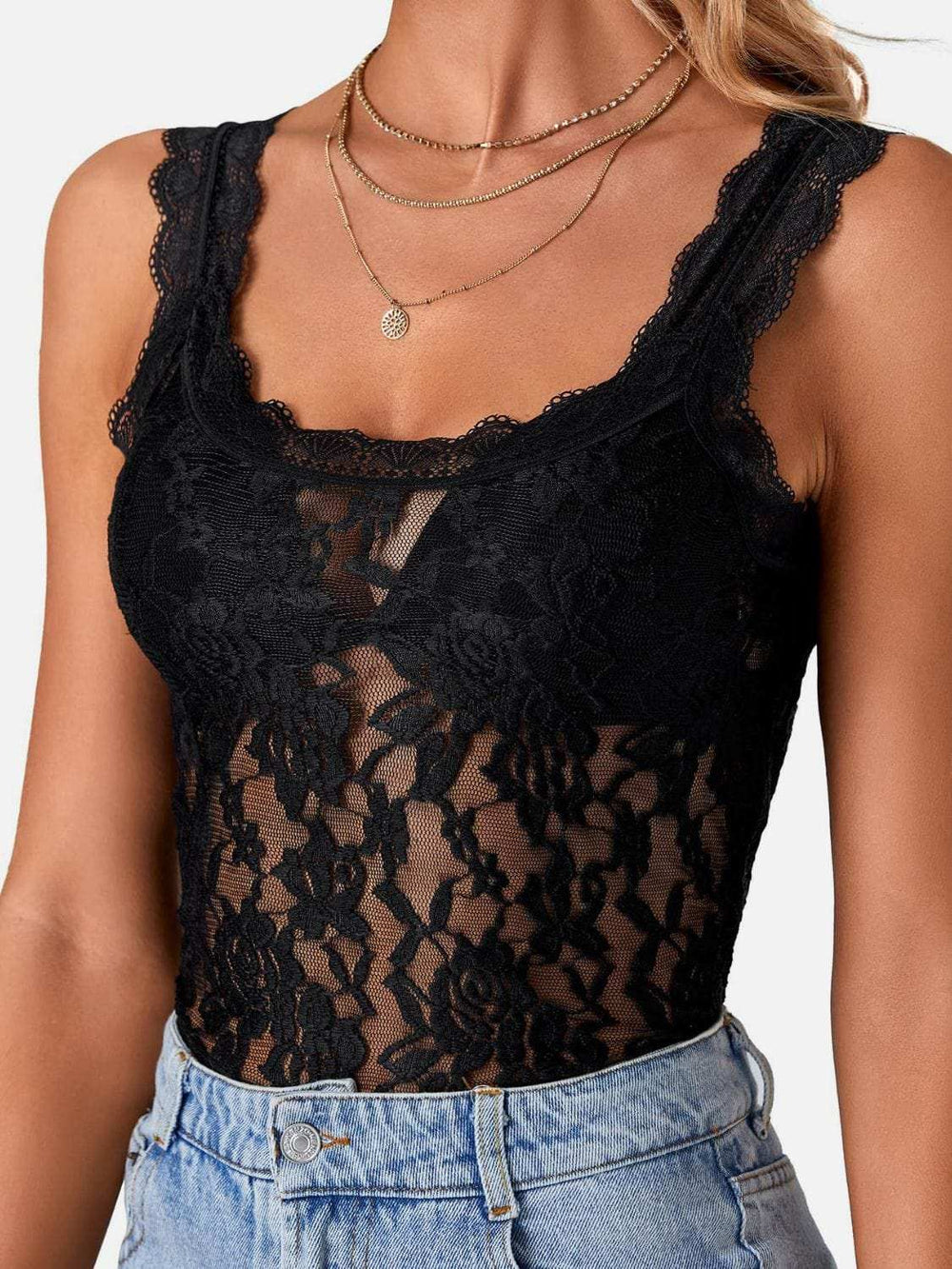 Lace Scoop Neck Tank - Trendsi - Flyclothing LLC