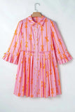 Ruffled Bow Printed Three-Quarter Sleeve Shirt Dress - Trendsi - Flyclothing LLC