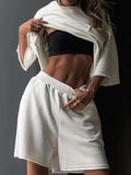 Pocketed Round Neck Half Sleeve Top and Shorts Set - Trendsi - Flyclothing LLC
