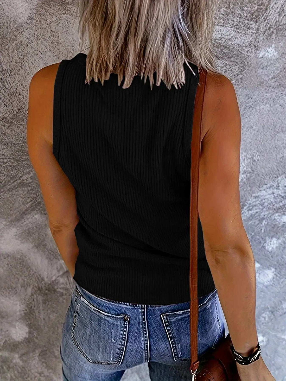 Ribbed V-Neck Wide Strap Tank - Trendsi - Flyclothing LLC