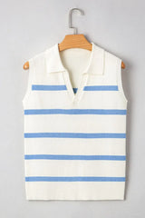 Stripe Split V Neck Collared Ribbed Sweater Vest - Trendsi - Flyclothing LLC