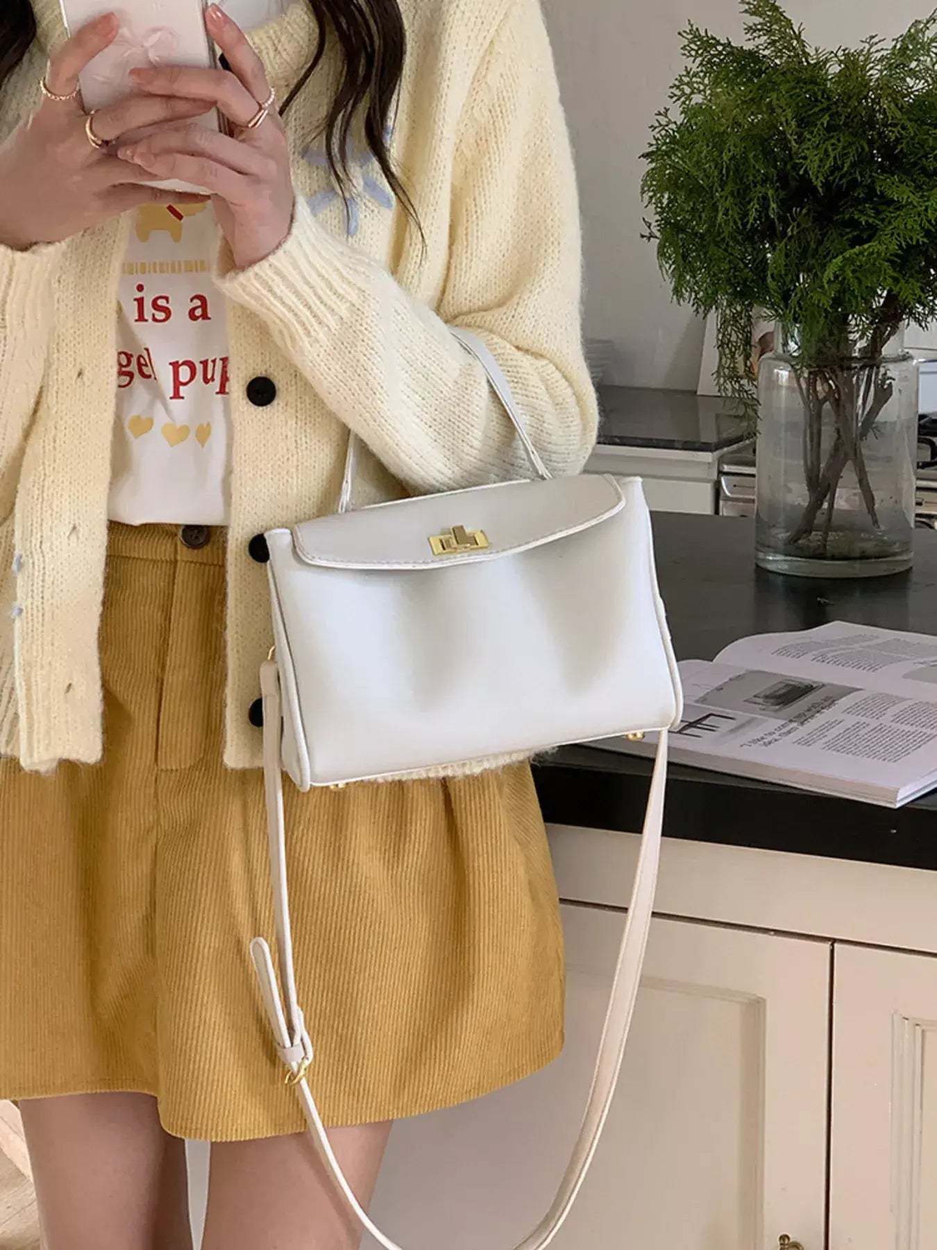 Golden Clasp Leather Crossbody Bag - Trendsi - Flyclothing LLC
