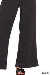 Zenana Cotton Slub Wide Leg Pants - Trendsi - Flyclothing LLC