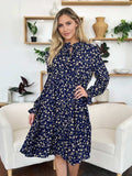 Double Take Full Size Printed Ruffle Hem Long Sleeve Tiered Dress - Trendsi - Flyclothing LLC