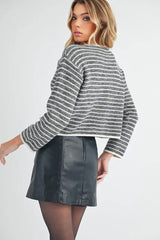 Aemi + Co Striped Button Down Round Neck Cardigan - Trendsi - Flyclothing LLC