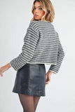 Aemi + Co Striped Button Down Round Neck Cardigan - Trendsi - Flyclothing LLC
