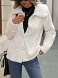 Fuzzy Texture Button Up Collared Neck Coat - Trendsi - Flyclothing LLC